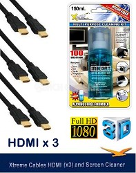 3 High Performance HDMI Cables and Screen Cleaning Kit For HDTV's