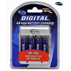 AA Charger (100-240v) w/ 4 3000mah AA Batteries