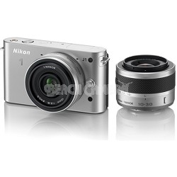 1 J1 SLR Silver Digital Camera w/ 10mm & 10-30mm VR Lenses