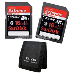 16 GB Extreme Secure Digital HC Memory Card 2 Pack + Bonus Memory card wallet