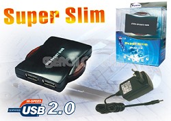 USB 2.0 Four Way Super Slim Hub With Ac Power Adapter (624UHN)