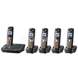 KX-TG6445T DECT 6.0 Cordless Phone with Answering System, Black, 5 Handsets